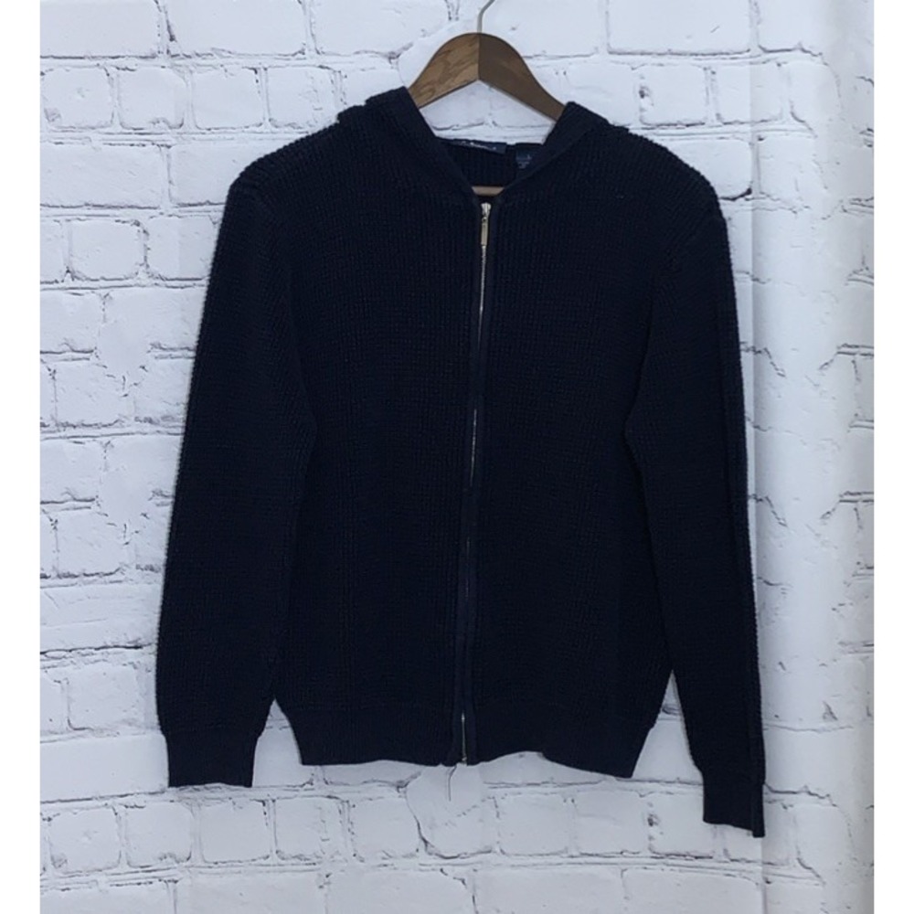 Crazy Horse Full Zip Hoodie Sweater Womens Large Blue Waffle Knit Vintage Jacket